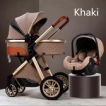 Luxe multi-functionele 3 in 1 kinderwagen - Kwalitatieve buggy - Opklapbare wandelwagen - Khaki Luxe multi-functionele 3 in 1 kinderwagen - Kwalitatieve buggy - Opklapbare wandelwagen - Khaki